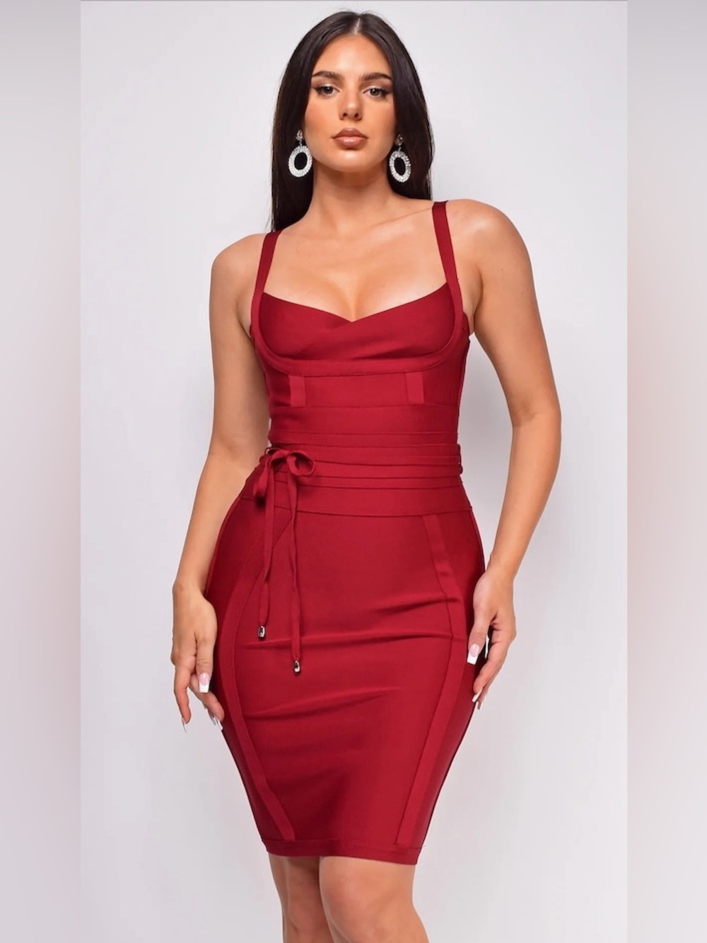 EMPRADA Lucila Bandage Bodycon Mini Cocktail Dress in Red Wine, Size XS
